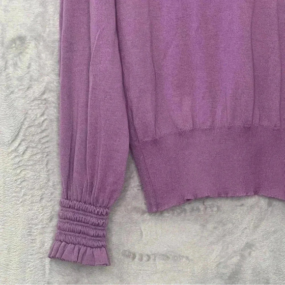 BOUTIQUE MOSCHINO Wool sweater V-Neck Smocked Cuff Slightly Loose Fit  Lila Sz L - Picture 7 of 13